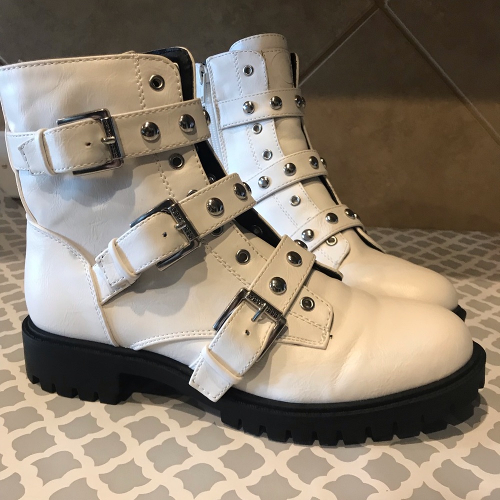 *NEW* G by Guess White Buckle Moto Boots